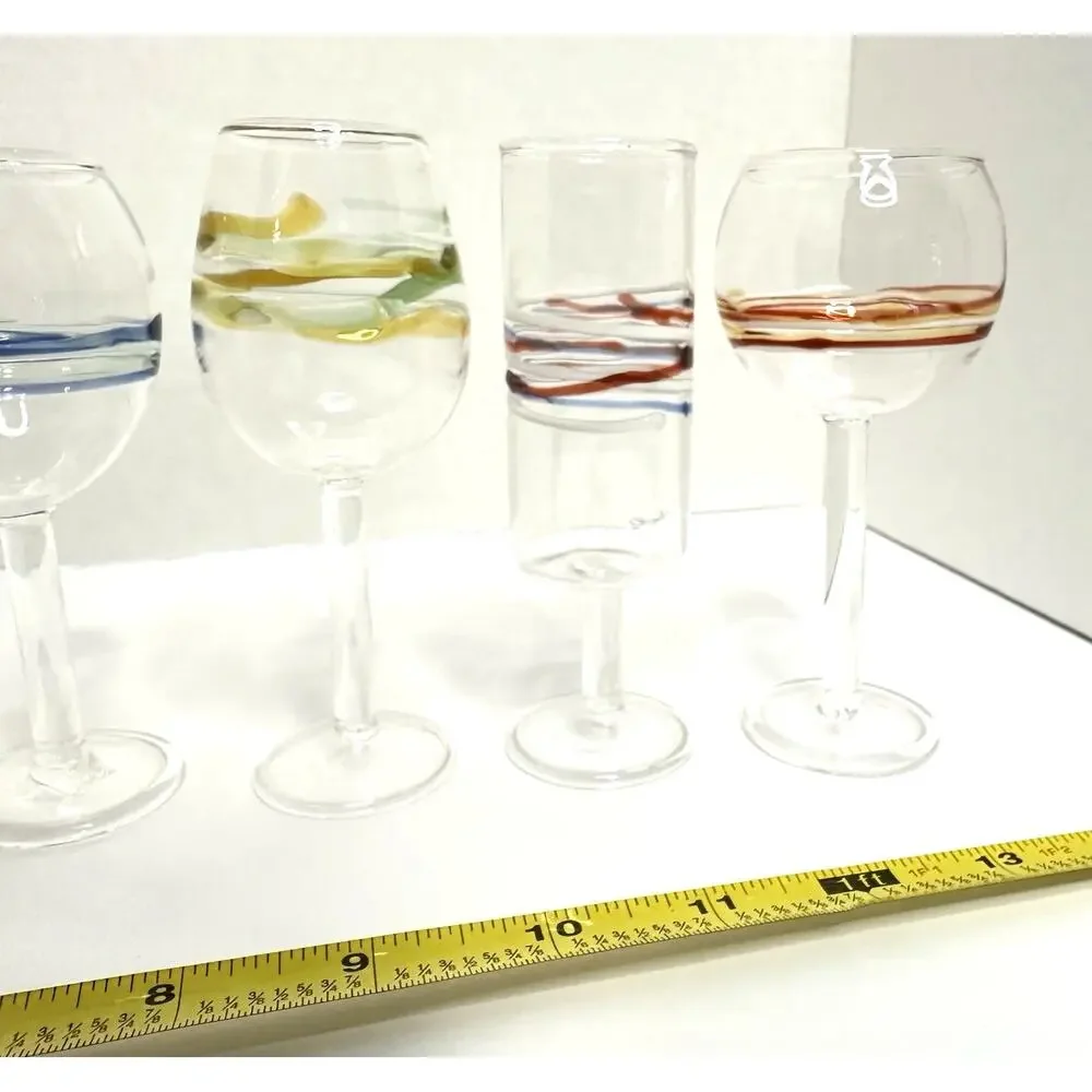 Vintage Hand Blown Multicolor Art Glass Cordial Glasses Set of 6 MCM Barware